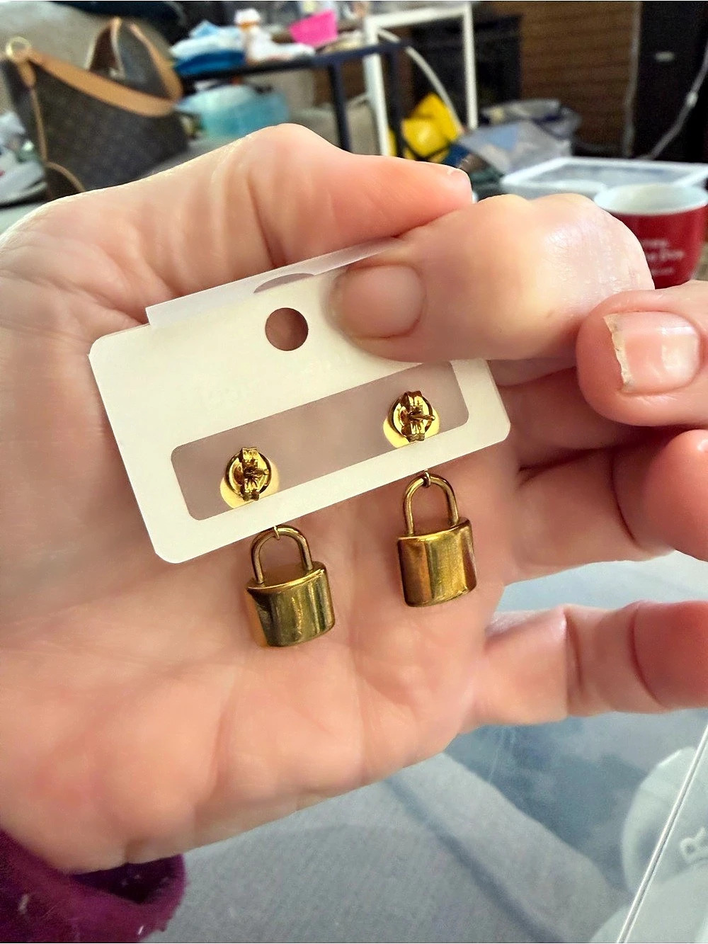 Gold Padlock Drop Earrings